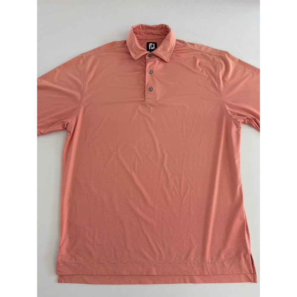 FootJoy Mens ProDry Golf Polo Shirt Large Coral Orange Micro Stripe Short Sleeve